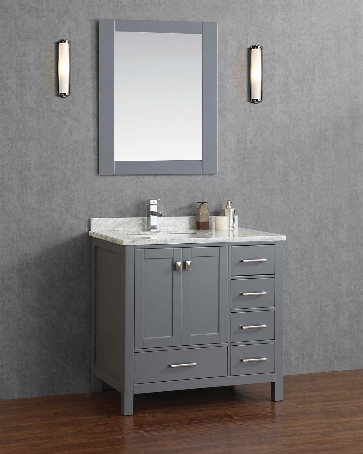 Vincent 36 Solid Wood Single Bathroom Vanity in Charcoal Grey  HM-13001-36-WMSQ-CG