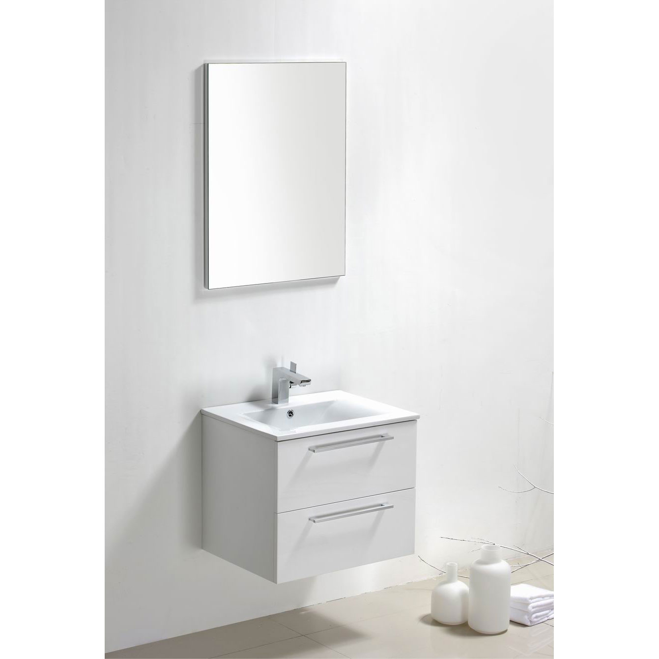 Buy Caen 24 Inch Wall-Mount Modern Bathroom Vanity Set High Glossy White  RS-DM600-HGW on , FREE SHIPPING