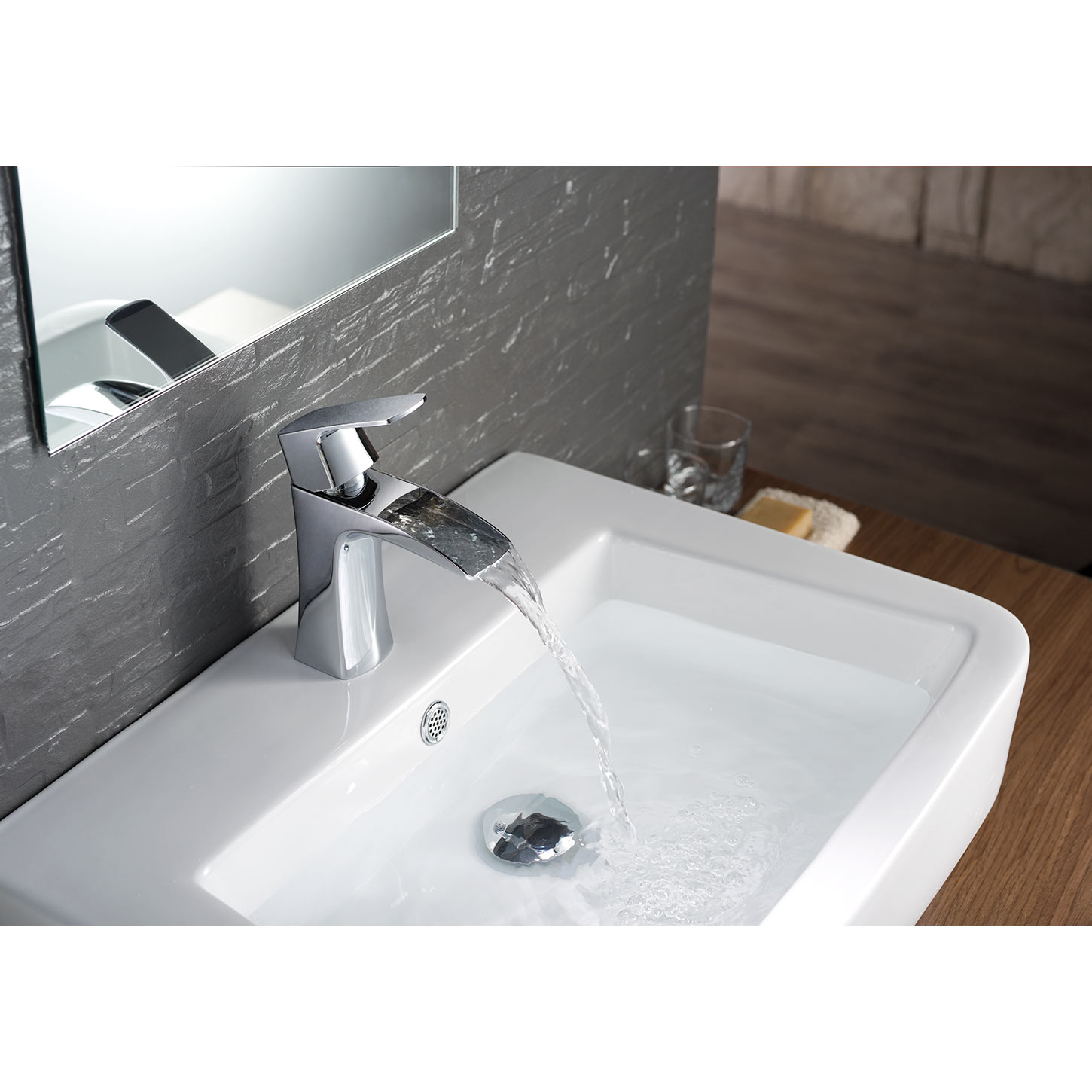 Buy CBI Rainier Bathroom Chrome in AV-BF02CH Single Waterfall Control Faucet on