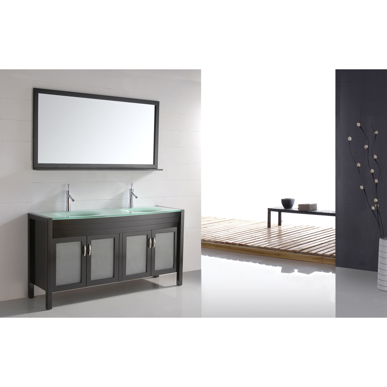 60 Solid Wood Double Sink Bathroom Vanity Glass Top Free Shipping Espresso Cb6011 Conceptbathscom