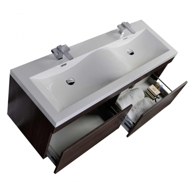57" Double Sink Vanity Set with Wavy Sinks in Grey Oak TN-A1440-GO