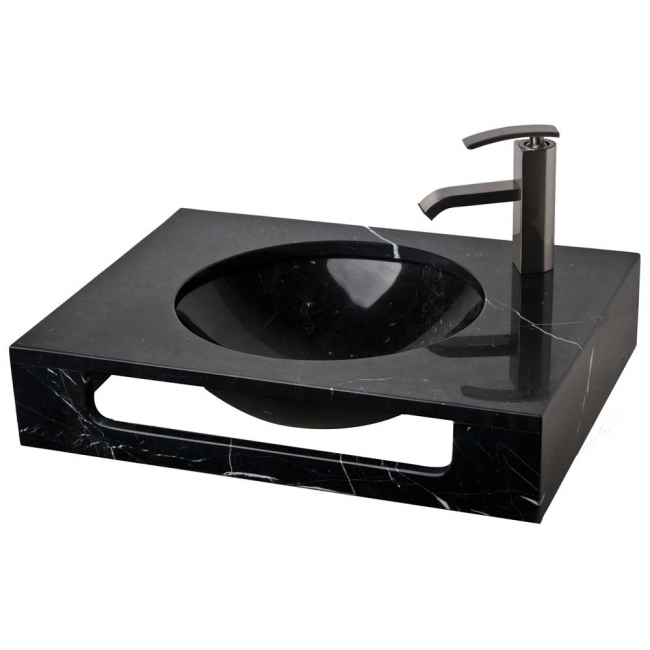 23.5" Black Marquine Natural Stone Wall Mount Vanity Combo Sink LM-T086BM