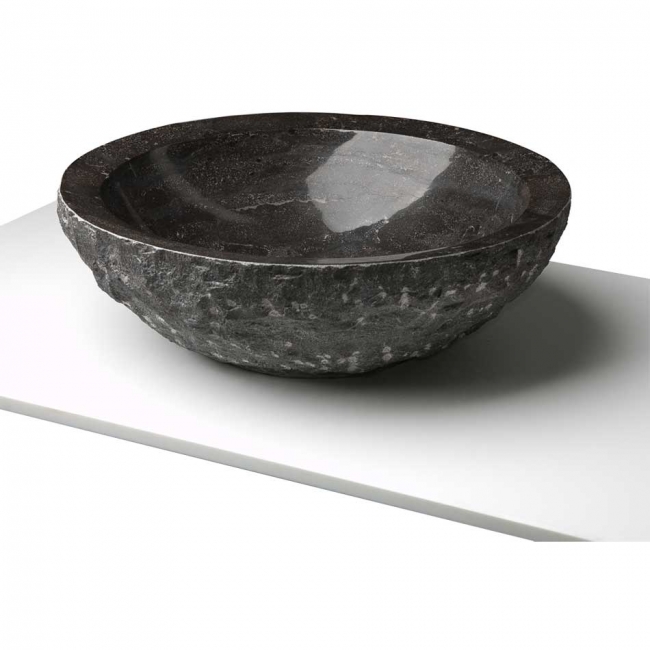 Maude Blue Stone Round Vessel Sink with Chiseled Exterior