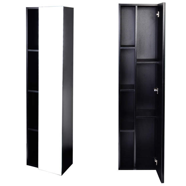 16" Matt Black Linen Cabinet with Mirror TN-T700-SC-BK
