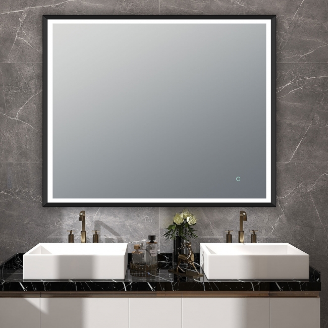 NEBULA 30" Backlit LED Illuminated Wall Mirror with Defogger, Matte Black