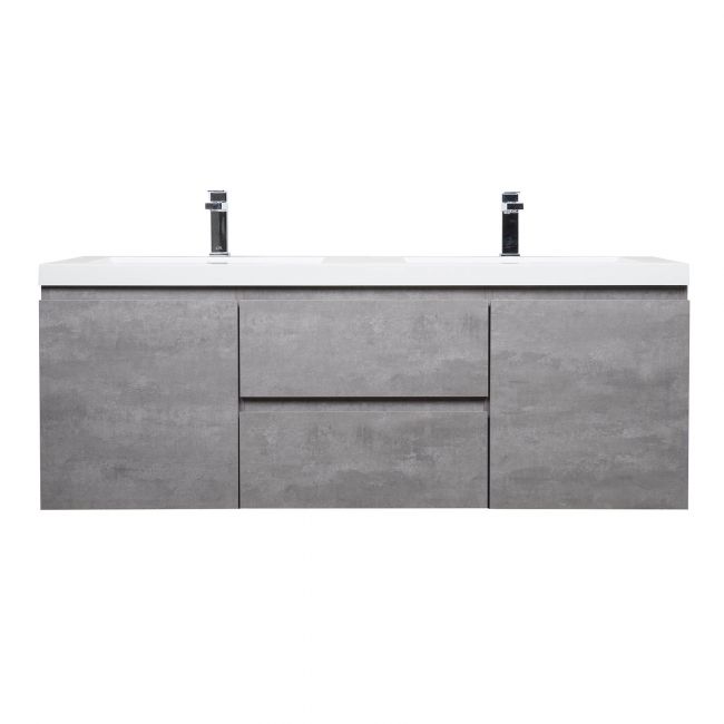 59" Angela Wall Mounted Modern Double Sink Vanity , Cement Grey